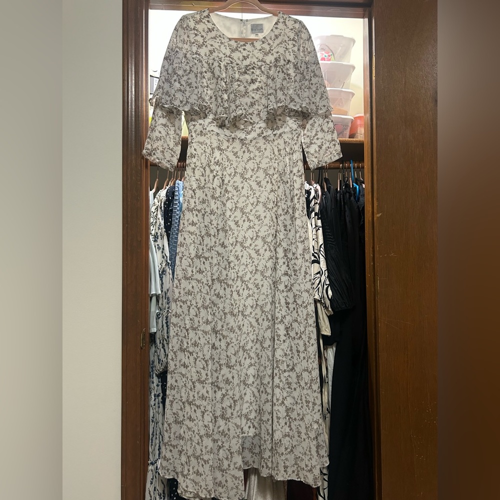 Dainty Jewells Cream and Brown Long Sleeve Dress